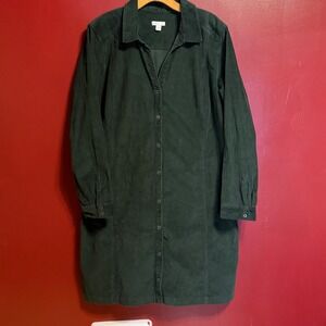 J.Jill Corduroy Dress Women's Size XL Dark Forest Green Midi Shirt Dress